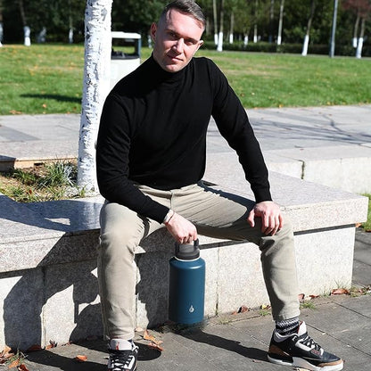 BJPKPK Half Gallon Water Bottle Insulated, Dishwasher Safe 64 oz Water Bottle with Handle, Leakproof BPA Free Thermal Flasks, Large Stainless Steel Jug for Sports, Navy Blue