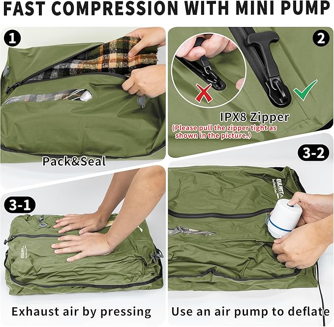 Reusable Vacuum Bags for Travel With Pump,Professional Waterproof IPX8 Vacuum Compression Bag for Suitcases Backpack,Space Saver Bags Packing Organizers for Clothing Packing(2PACK+PUMP)