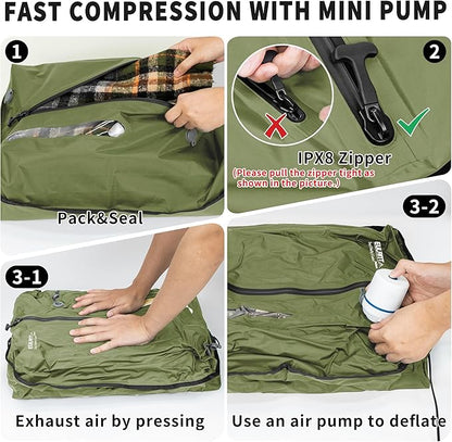 Reusable Vacuum Bags for Travel,Professional Waterproof IPX8 Vacuum Compression Bag for Suitcases Backpack,Space Saver Bags Packing Organizers for Clothing Packing(2 PACK NO PUMP)