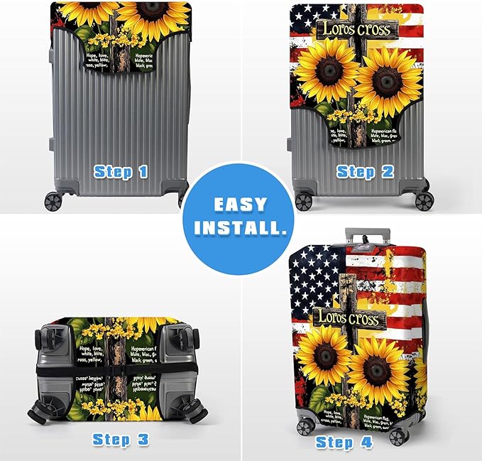Luggage Cover Protector for 26-28 Inch Suitcases, TSA Approved Elastic Travel Suitcase Covers, Anti-Scratch Washable Luggage Sleeve for Carry On & Checked Bags, Cross Sunflower
