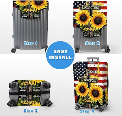 Luggage Cover Protector for 26-28 Inch Suitcases, TSA Approved Elastic Travel Suitcase Covers, Anti-Scratch Washable Luggage Sleeve for Carry On & Checked Bags, Cross Sunflower