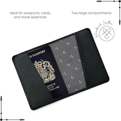 Passport Holder for Travel, Men & Women, RFID Handcrafted Nappa Leather Passport Cover & Case, Gift Box & Pouch for Birthday & Christmas, Black