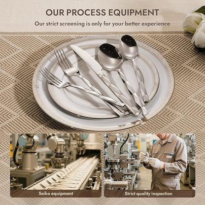 KINGSTONE Silverware Set, Luxury 30 Piece Flatware Set for 6, 18/10 Stainless Steel Cutlery Set with Diamond Cut Pattern for Kitchen, Home, Wedding, Party, Mirror Polished and Dishwasher Safe