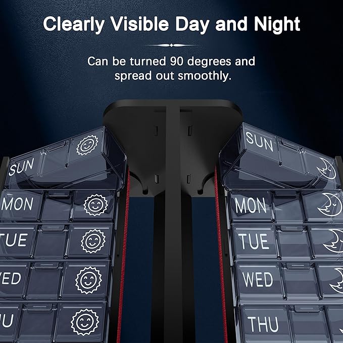 Pill Organizer 2 Times a Day, Am Pm Twice Daily Pill Case, Detachable Large Travel Pill Box 7 Day, Weekly Pill Container for Vitamin Medicine Supplement Fish Oil (Red)