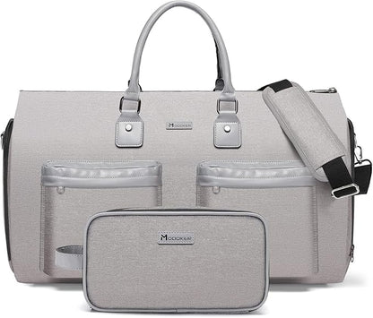 Convertible Garment Bag with Toiletry Bag, Modoker Carry on Garment Duffel Bag for Men Women - 2 in 1 Hanging Suitcase Suit Travel Bags, Light Grey