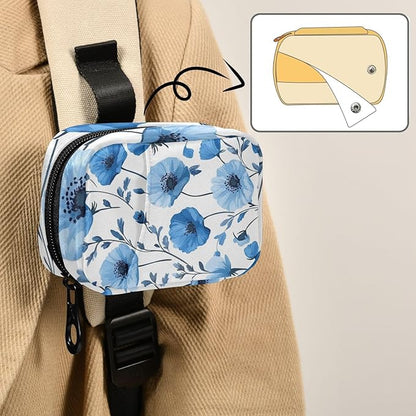 Pill Organizer Box Case Weekly Travel Pill Container Holder 7Day Cute Vitamin Organizer Dispenser Sorter Planner Storage Small Compact Blue Poppy Flowers and Branches03