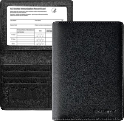 Genuine Leather Passport Holder Wallet Cover for Women and Men,Rfid Travel Wallet Passport Document Holder with Zipper Pocket Gift for Women and Men - Black