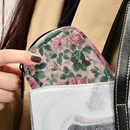 Pink Vintage Roses with Leaves Travel Pill Organizer Case Box Container Weekly Portable Vitamin Medicine Holder Storage Bag with Zipper Removable