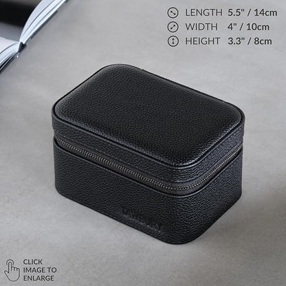 TAWBURY Watch Case - 2 Slot Watch Box for Men & Women with Genuine Top-Grain Leather Exterior, Metal Zipper and Extra Wide Pillows for Large Watches (Black)