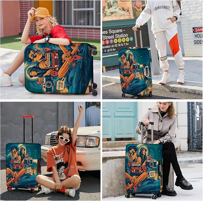 ANNA QUEEN Funny Adventure Travel Luggage Cover, Explore-Themed Suitcase Protector, Stretchable, Washable Travel Cover for 32-34 Inch Luggage