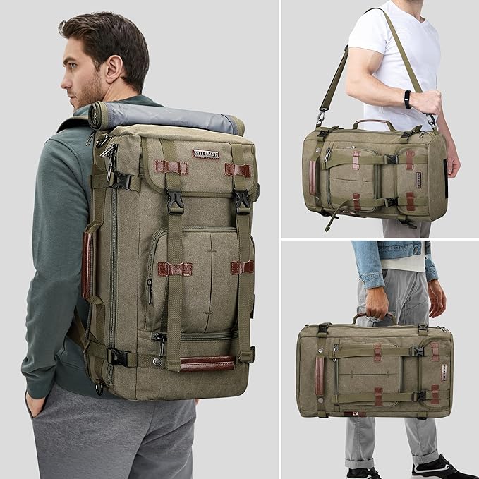 WITZMAN Canvas Backpack Vintage Travel Backpack Large Laptop Bags Convertible Shoulder Rucksack(A519-1 Classic Light Green)