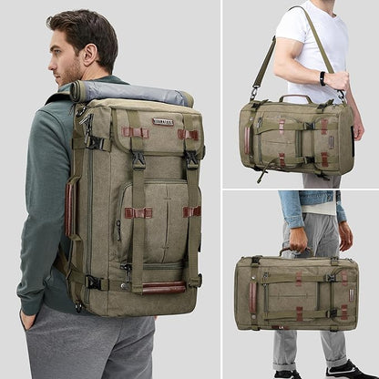 WITZMAN Canvas Backpack Vintage Travel Backpack Large Laptop Bags Convertible Shoulder Rucksack(A519-1 Classic Light Green)