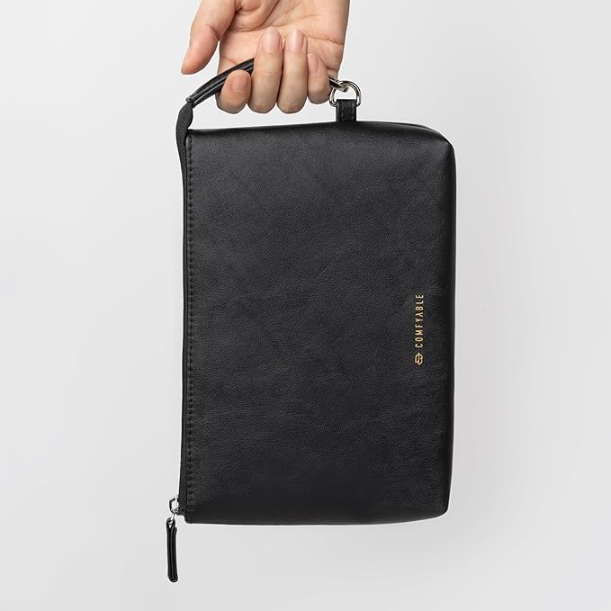 Comfyable Electronic Organizer Travel Case, Cord Storage Bag for Tech Accessories, Water-resistant Cable Organizer, Premium Leather Pouch for Charger, Phone, Cable, Mouse, Power Bank, Black