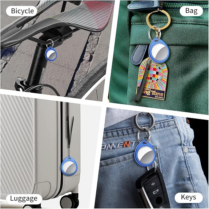 Air Tracker Tags 4 Pack Blue, 5.3 Bluetooth Tracker Work with Apple Find My (iOS Only), 100dB Sound, Smart Tag with Keychain/Lanyard, Item Finder for Luggage/Key/Suitcase, Replaceable Battery