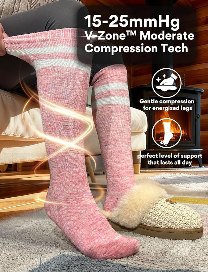 Alpaca Wool Heavyweight Knee High Compression Socks, Thick Winter Thermal Warm Soft Circulation Travel Flying