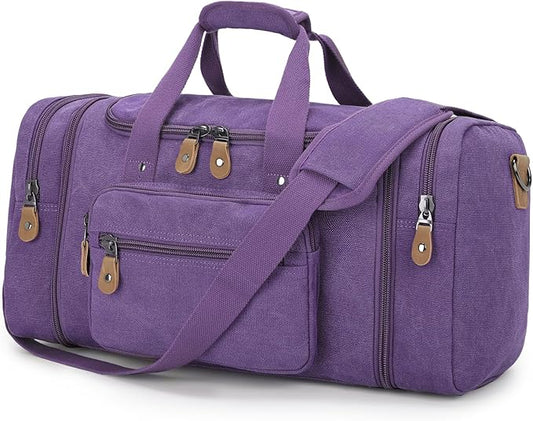 Gonex Canvas Duffle Bag for Travel 50L Expandable Duffel Weekend Overnight Bag (Purple)
