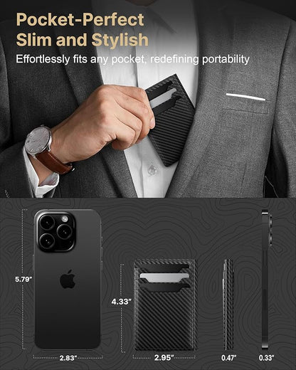 typecase Leather Wallet for Men Card Holder: Premium Genuine Leather, RFID Blocking, Slim, Minimalist, Front Pocket - 15 Cards Capacity | ID Window | Money Clip (Carbon Fiber)