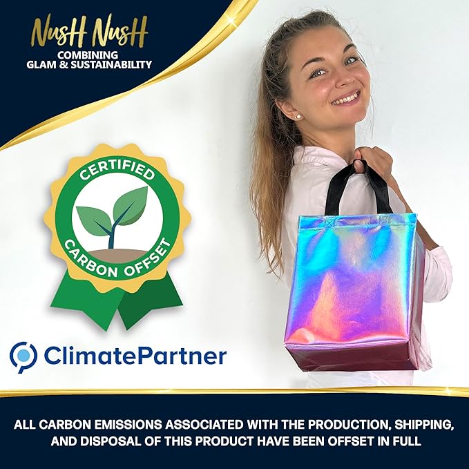 Nush Nush Aqua to Pink Gift Bags With Holographic Finish - Set of 30 Reusable Gift Bags Bulk Medium Size - Perfect Party Favor Bag Set For Small Business, Birthday, Baby Shower, Events - 8Wx4Dx10H