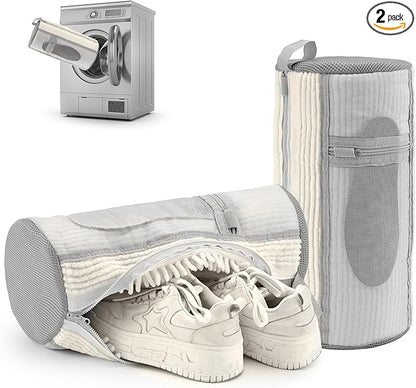 Shoe Washing Machine Bag: 2 pcs Shoe Bag for Washing Machine and dryer - Durable Zipper - 360° Deep Clean - Reusable laundry Bag for Sneaker/Slippers/Tennis/Runing Shoes & Insole(White)