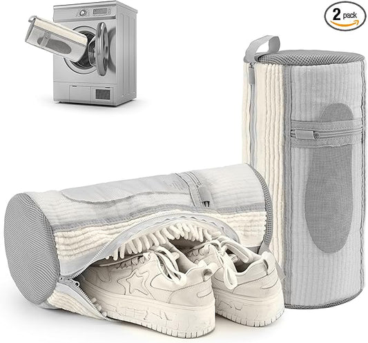 Shoe Washing Machine Bag: 2 pcs Shoe Bag for Washing Machine and dryer - Durable Zipper - 360° Deep Clean - Reusable laundry Bag for Sneaker/Slippers/Tennis/Runing Shoes & Insole(White)