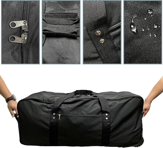 36" Huge Bag with Wheels Extra Large Foldable Duffel Bag Collapsible Rolling Travel Bag Heavy-Duty Cargo Duffle for Travel, Camping & Moving, Water-Resistant 600D Oxford, Black