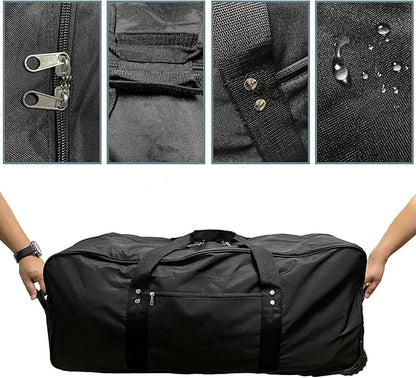 36" Huge Bag with Wheels Extra Large Foldable Duffel Bag Collapsible Rolling Travel Bag Heavy-Duty Cargo Duffle for Travel, Camping & Moving, Water-Resistant 600D Oxford, Black