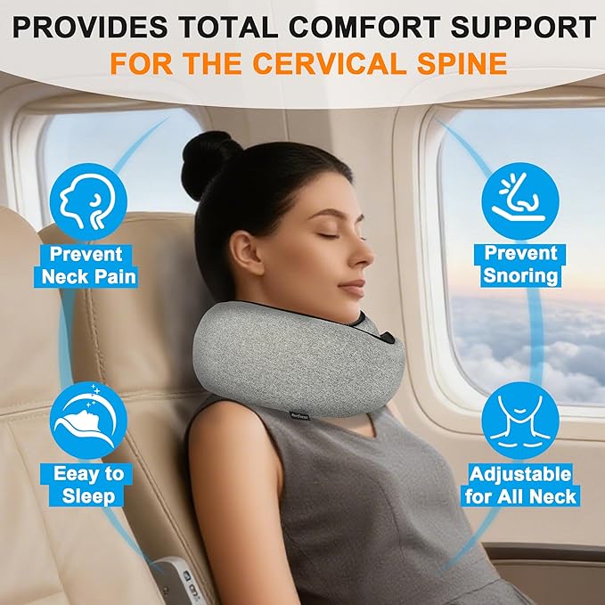 Advanced Neck Travel Pillow | 100% Pure Memory Foam, Designed for The Comfort of Travel & Office, Travel Pillow for Plane, Car, Home, Work, Dark Grey