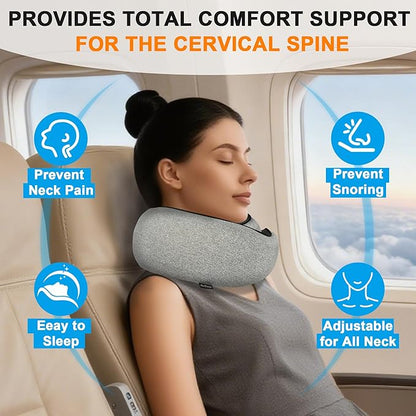 Advanced Neck Travel Pillow | 100% Pure Memory Foam, Designed for The Comfort of Travel & Office, Travel Pillow for Plane, Car, Home, Work, Dark Grey
