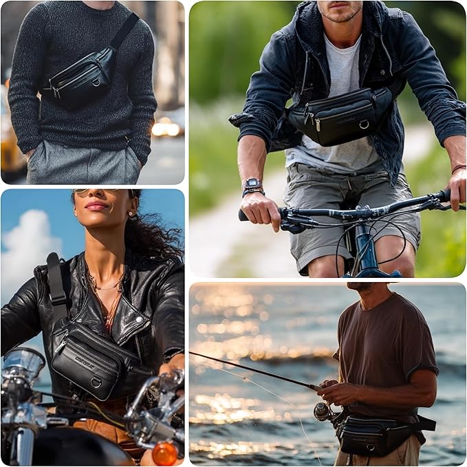 Leather Fanny Pack Mens Genuine Leather Waist Bag Sport Travel Hiking