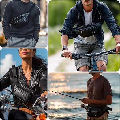 Leather Fanny Pack Mens Genuine Leather Waist Bag Sport Travel Hiking