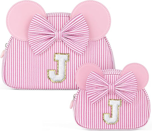 Christmas Gifts for Kids, Personalized Initial Makeup Bag Birthday Gifts for 2 3 4 5 6 7 Years Old Girl Kids Pink Initial Cosmetic Travel Toiletry Bag for Girls Sister Daughter Pink J