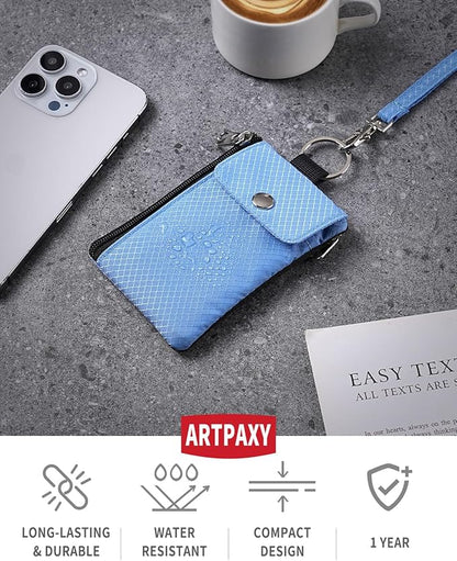 Minimalist Wallet For Mens Womens, Keychain RFID Blocking Zipper Small Wallet with ID Window 2 Lanyards,Water Resistant Travel Cash Card Coin Case Boys Girls