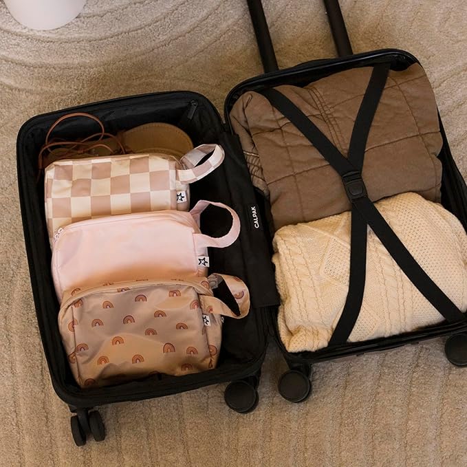 Tiny Twinkle Waterproof Travel Toiletry & Makeup Bag Organizer | Large Capacity Cosmetic Case with Compartments & Handle, A Thoughtful Travel Companion for Women（Beige Checkers