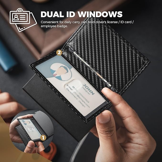 VULKIT Card Holder Wallet with Double ID Windows RFID Blocking Pop Up Wallet Minimalist Design for 12 Cards