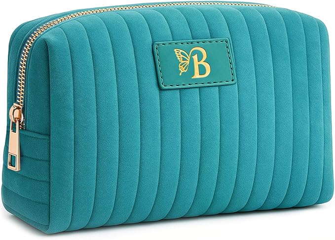 Monogrammed Make Up Bags for Women,Personalized Cosmetic Bags Women,Small Quilted Makeup Pouch,Cute Makeup Bag Travel,Birthday Gifts for Teen Girl (Blue B)