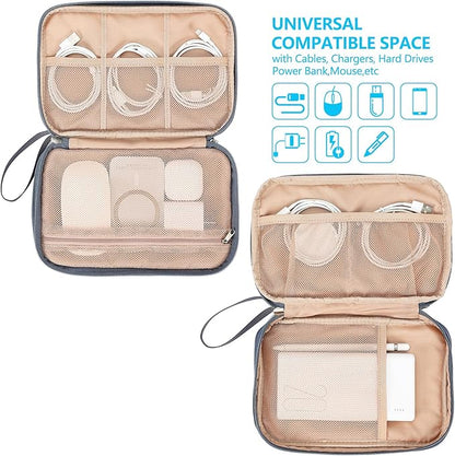 NISHEL Travel Cord Organizer Case, Double Layers Tech Electronic Bag, Essentials for Charger, Cable, Phone, Flash drive, Large, Aegean-Blue