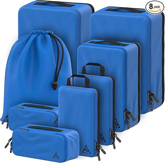 8-Piece Luxury Compression Packing Cubes & Bags for Travel – Maximize Space in Luggage with HybridMax Double-Capacity Design, 50 Luggage Tags, Deluxe Set, Lifetime Satisfaction Suitcase Organizer Bags