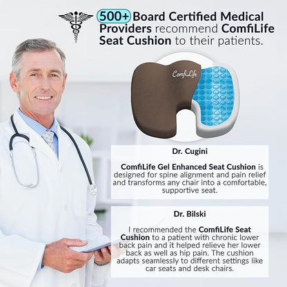 ComfiLife Premium Gel & Memory Foam Seat Cushion – Doctor Recommended Office Chair Cushion, Car Seat Cushion – Chair Cushions for Back & Sciatica Pain Relief – Seat Cushions for Office & Desk (Brown)