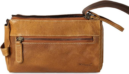 KomalC Premium Buffalo Leather Toiletry Bag for Men & Women – Leather Dopp Kit With Water resistant Lining, Premium Toiletry Travel Pouch, Unisex Wash Bag for Toiletries, Gifts for Men and Women