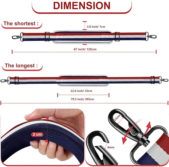 ZINZ 79.5" Universal Strap with Ultra-Thick Fixed Breathable Pad - Adjustable Heavy-Duty Shoulder Strap for Laptop, Crossbody, Luggage, Gym, Camera Bag and More - TW01B05