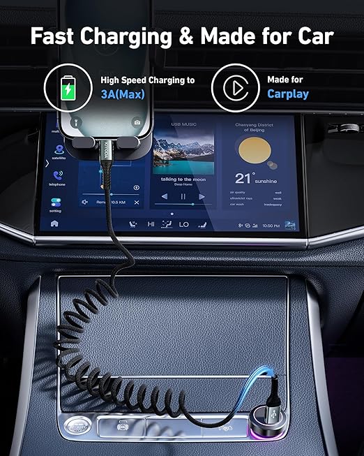 USB C Cable 3FT, 2Pack Coiled Braided USB A to Type C Charger Cable for Car 66W Fast Charging Cord Compatible with iPhone 17 16 15, iPad, Samsung Galaxy, Google Pixel, Moto, TCL, LG Phones and More