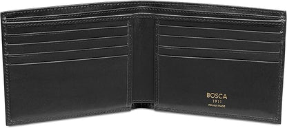 Bosca Men's Old Italian Leather Wallet RFID Blocking Modern Bifold Executive Design 8 Card Slots, Made in Italy - Black
