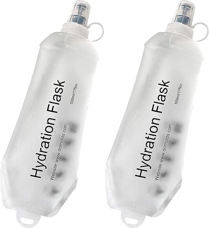 CLINTT 500ml Soft Flask, Foldable Running Water Bottle, TPU Folding Soft Water Flask, BPA-Free Collapsible Flask for Hydration Pack Running Vest, Cycling, Climbing, Hiking - 2Pcs, White