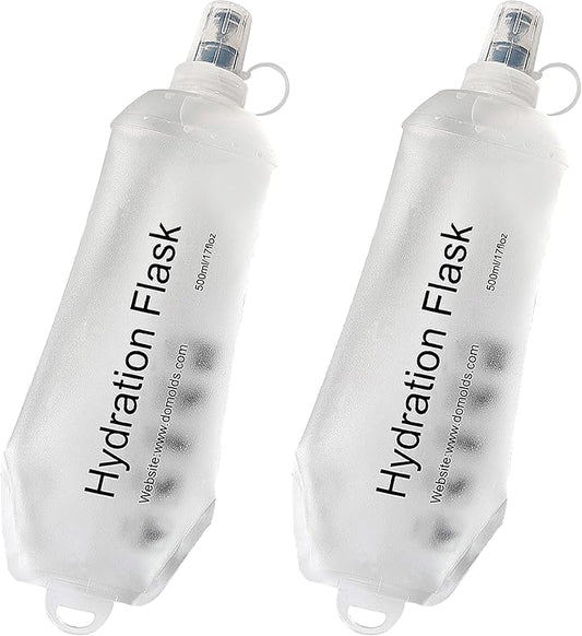 CLINTT 500ml Soft Flask, Foldable Running Water Bottle, TPU Folding Soft Water Flask, BPA-Free Collapsible Flask for Hydration Pack Running Vest, Cycling, Climbing, Hiking - 2Pcs, White