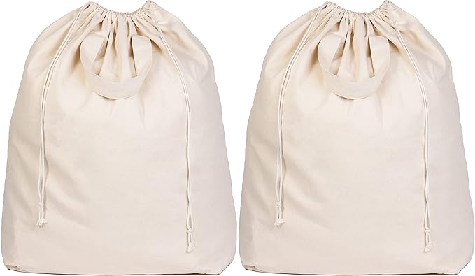Canvas Laundry Bags - Extra Large, Heavy Duty, 100% Cotton Laundry Bag with Straps, Handles and Drawstring - College Dorm Laundry Bag in XL Size - Washable, Foldable Laundry Basket Liner (2 Pack)