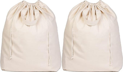 Canvas Laundry Bags - Extra Large, Heavy Duty, 100% Cotton Laundry Bag with Straps, Handles and Drawstring - College Dorm Laundry Bag in XL Size - Washable, Foldable Laundry Basket Liner (2 Pack)