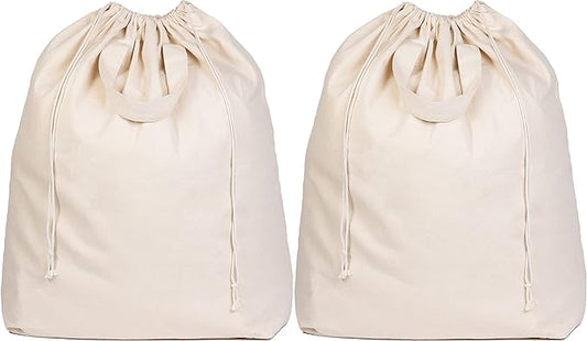 Canvas Laundry Bags - Extra Large, Heavy Duty, 100% Cotton Laundry Bag with Straps, Handles and Drawstring - College Dorm Laundry Bag in XL Size - Washable, Foldable Laundry Basket Liner (2 Pack)