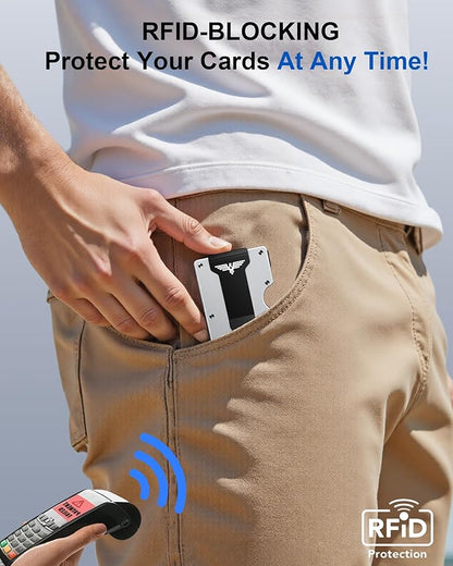 Minimalist Wallet for Men, Metal Wallet with Money Clip, Slim Compact Wallet, RFID Blocking Card Holder, Metal Aluminum Credit Card Holder, Holds up to 20 Cards