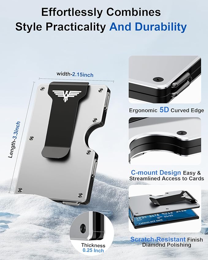Minimalist Wallet for Men, Metal Wallet with Money Clip, Slim Compact Wallet, RFID Blocking Card Holder, Metal Aluminum Credit Card Holder, Holds up to 20 Cards