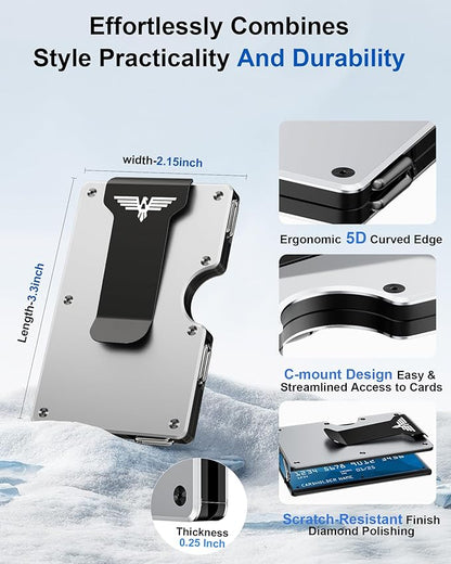 Minimalist Wallet for Men, Metal Wallet with Money Clip, Slim Compact Wallet, RFID Blocking Card Holder, Metal Aluminum Credit Card Holder, Holds up to 20 Cards